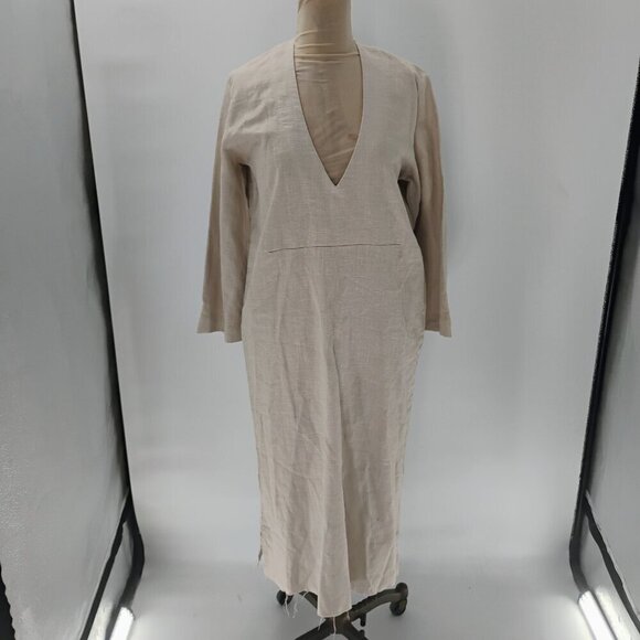 GIANNETTI Beige 100% Linen tunic thick midi Dress US 0-6 one size fits all - Picture 6 of 16